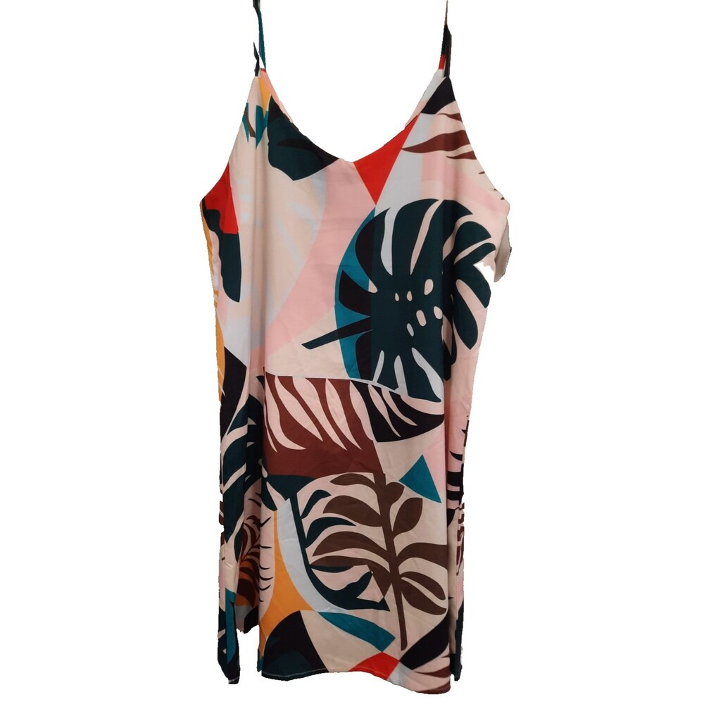 SHEIN Vacation Tropical Floral Dress 12 (XL) Spaghetti Straps V Neck Knee Length